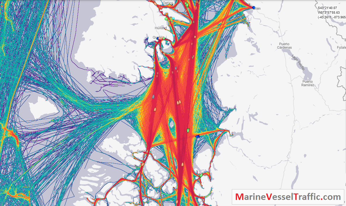 Live Marine Traffic, Density Map and Current Position of ships in GULF OF CORCOVADO